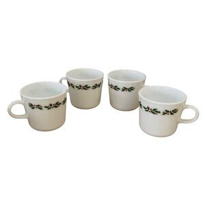 Vtg Corelle Christmas Winter Holly Berry Holly Days Coffee Tea Cups Mugs Set 4